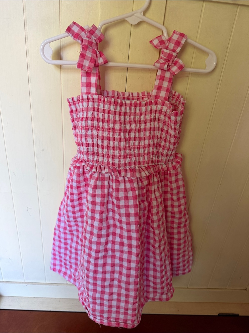 Girls Pink Gingham Sundress with Smocked Bodice and Bow Straps